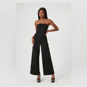 F21 Satin Tube Cargo Jumpsuit Sz M
